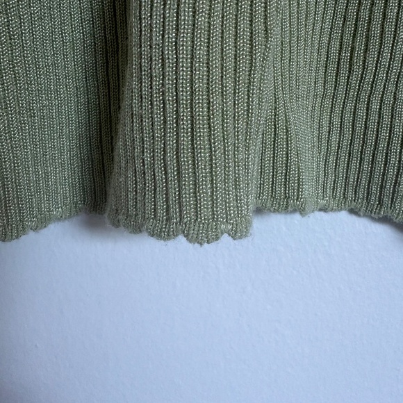 Green Ribbed Button Up Cardigan Vintage Lettuce Edge Soft Women's Sweater Olive - Picture 7 of 7